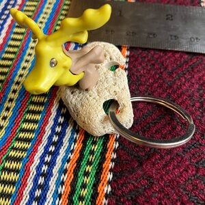 Handmade Yellow Moose Keychain with Coral Stone Accent